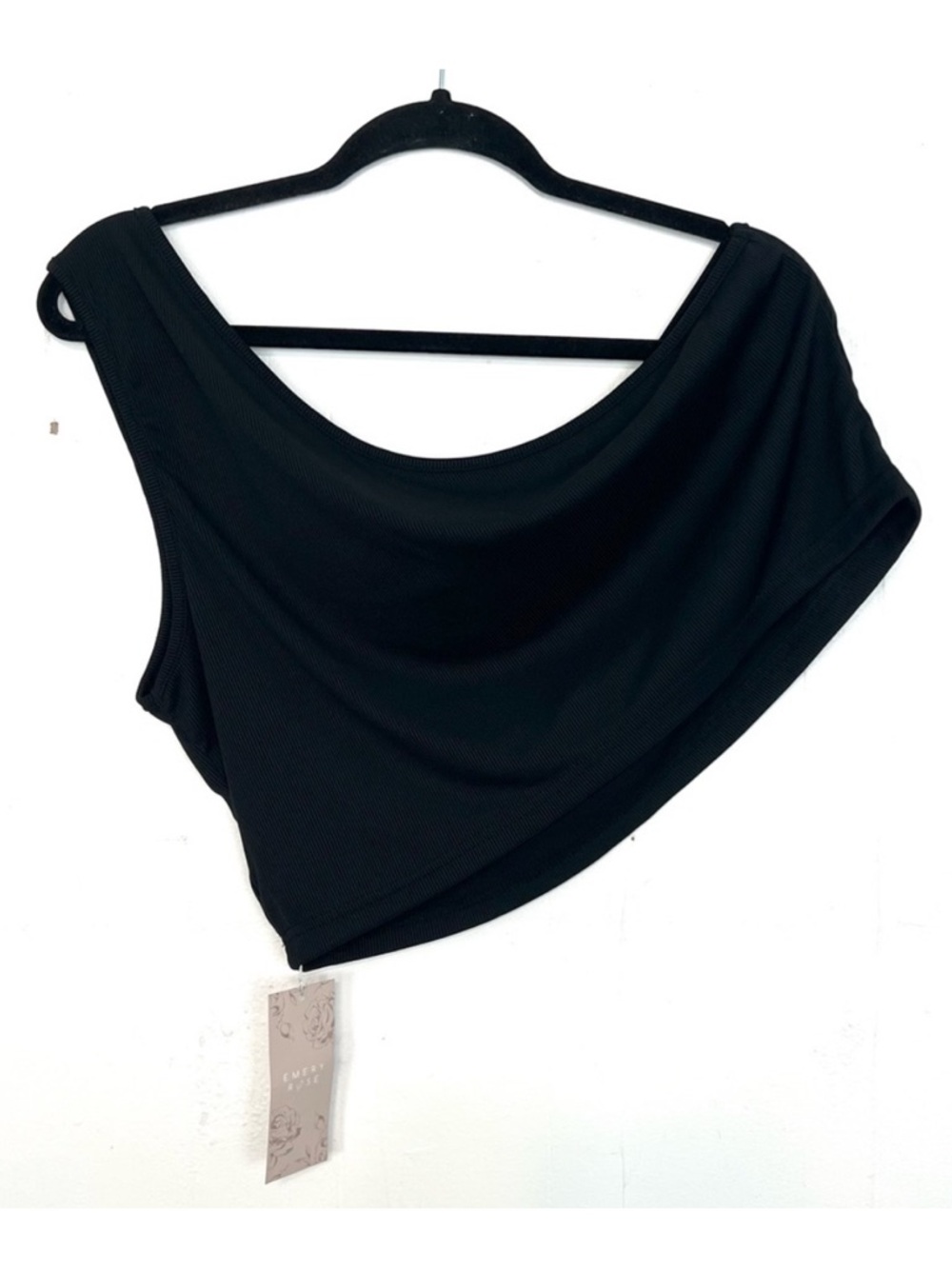 NWT‎ Emery Rose Black Rib Knit One Shoulder Fitted Crop Top Tank 3XL